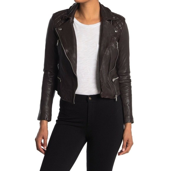 ALLSAINTS Vintage Distressed Leather Catch Biker Jacket Oxblood Red Size 4